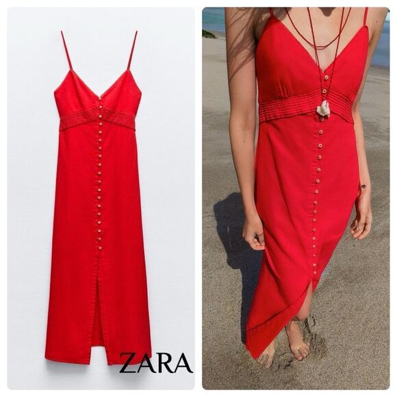Zara Dresses & Skirts - ZARA WOMEN - STRAPPY LINEN BLEND MIDI DRESS